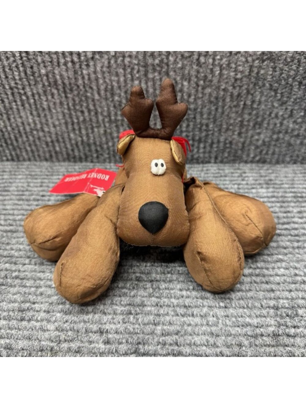 Vintage Hallmark Rodney Reindeer Nylon Plush Puffalump Style Stuffed Red Bow 90s